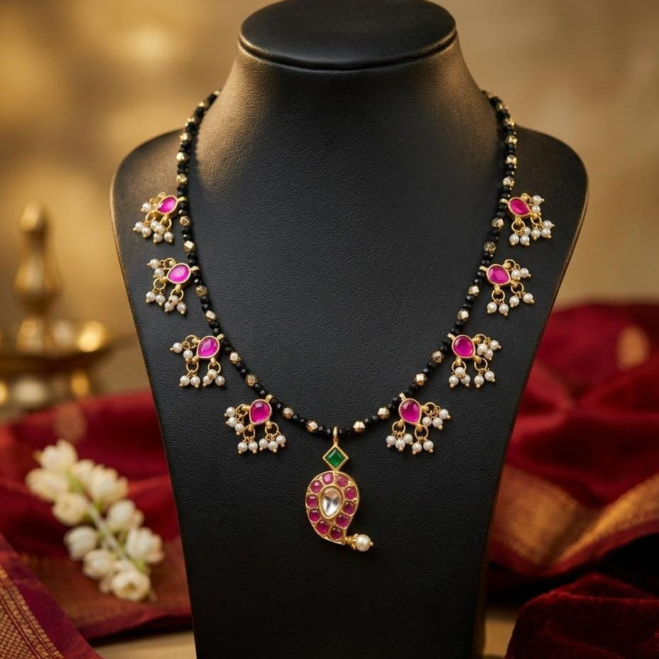 Pink Green Stone Traditional Mangalsutra