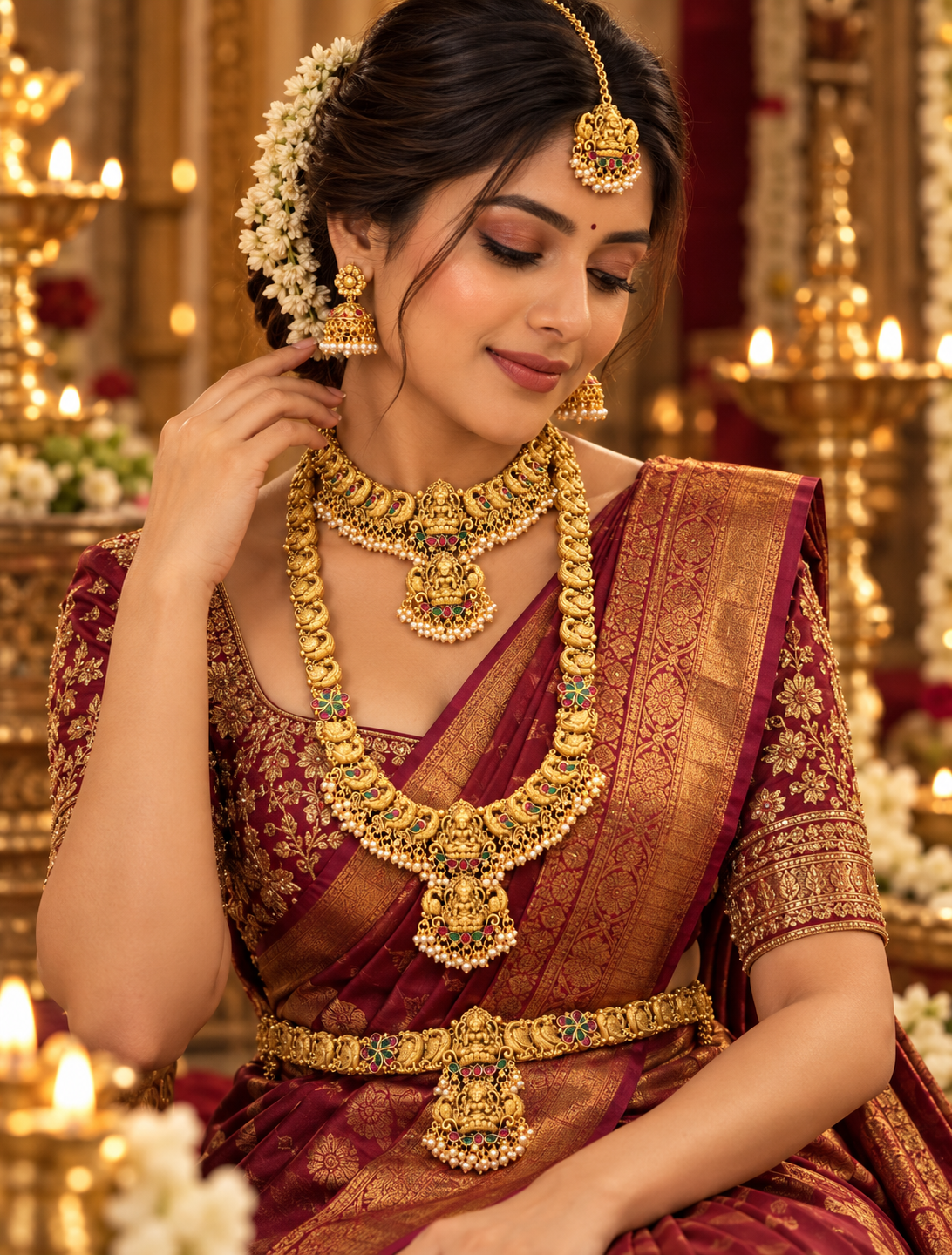 Semi Bridal Temple Layered Necklace Combo Set