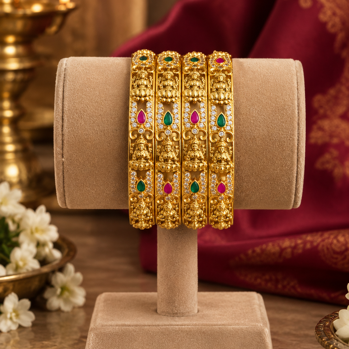 Multicolour Temple Design Bangle Set