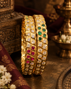 Gold Plated Green Pink White Stone Bangle