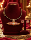 Gold Finish Openwork Beaded Pendant Necklace Set with Earrings