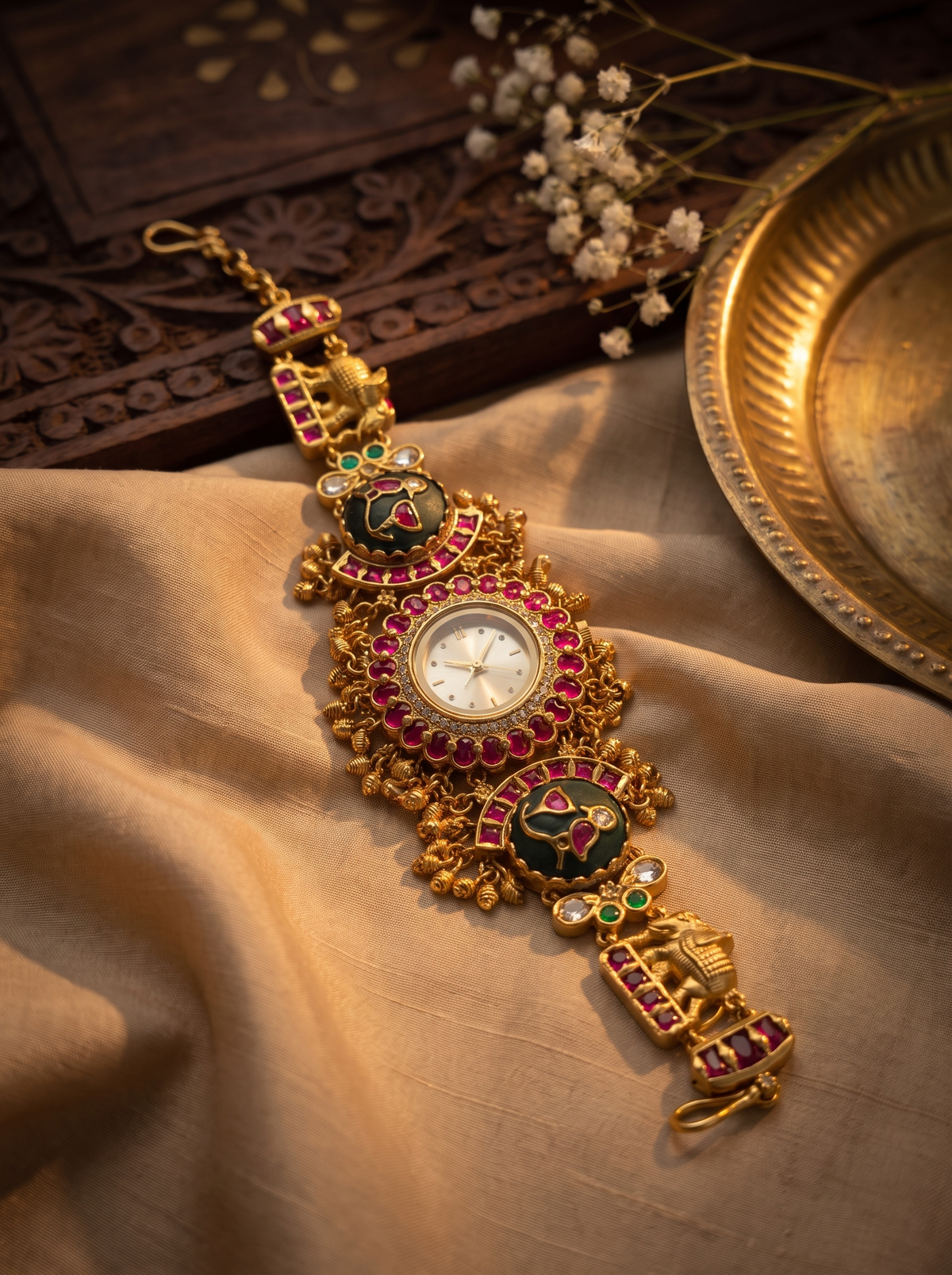 Ruby Green Kundan Heritage Watch