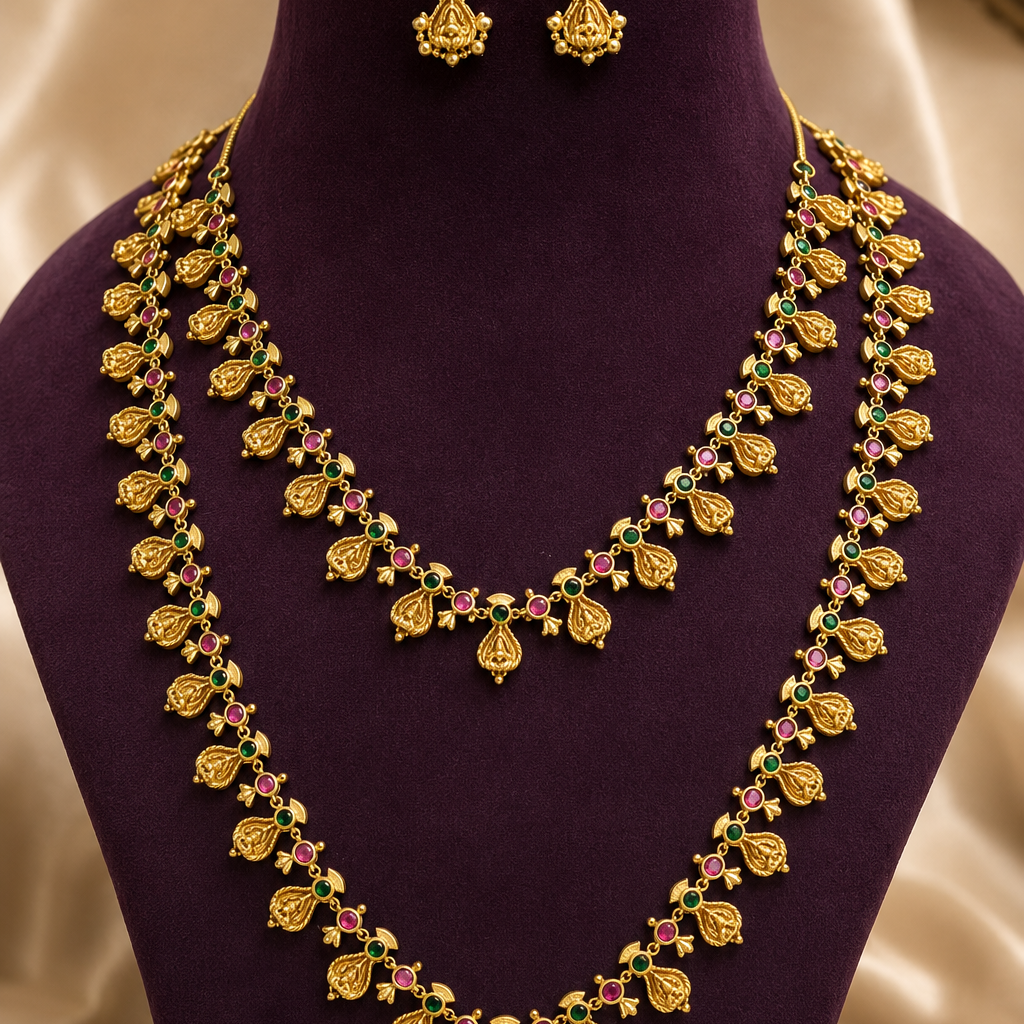 Layered Floral Gold Plated Haram Necklace Set