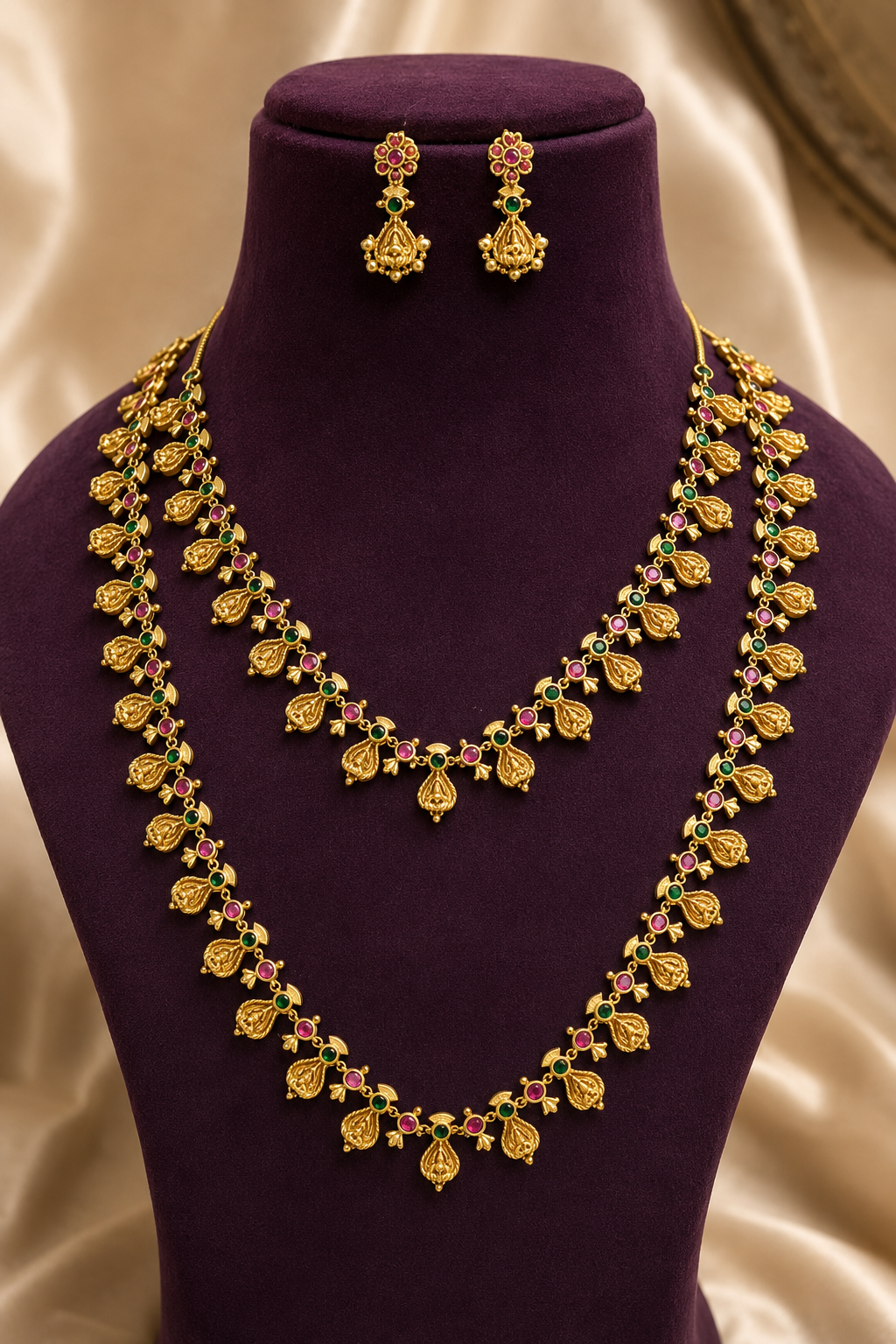 Layered Floral Gold Plated Haram Necklace Set