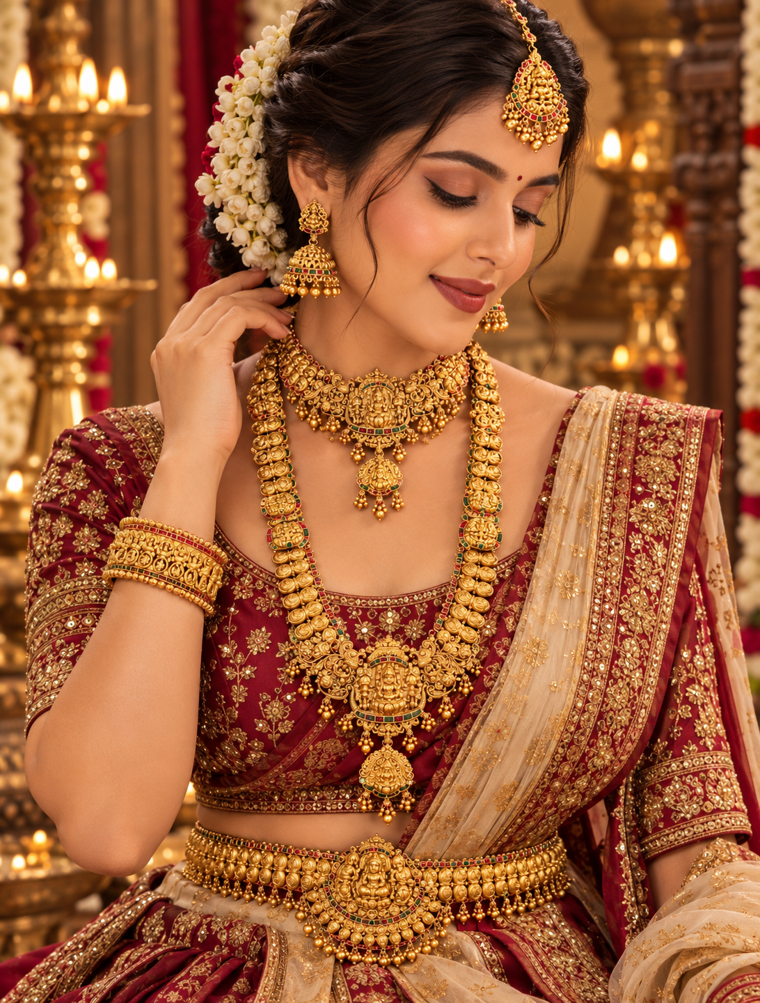 Semi Bridal Antique Temple Necklace Set