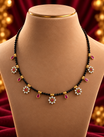Floral Black Bead Mangalsutra with Maroon Drops