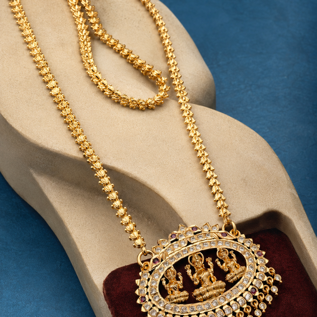 Lakshmi Devi Bridal Layered Gold Plated Necklace Set