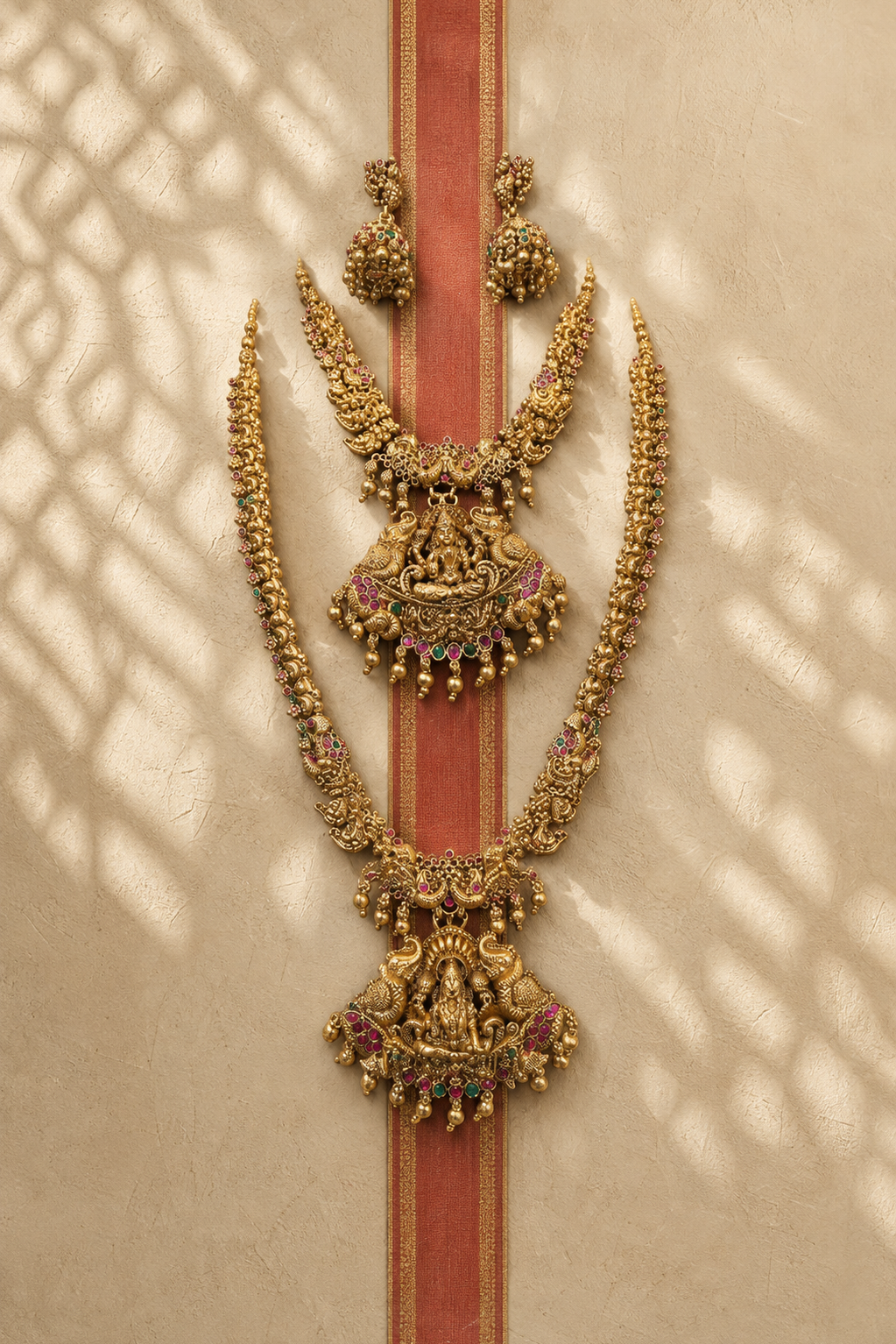 Lakshmi Devi Gold Plated Pendant Double Necklace Set