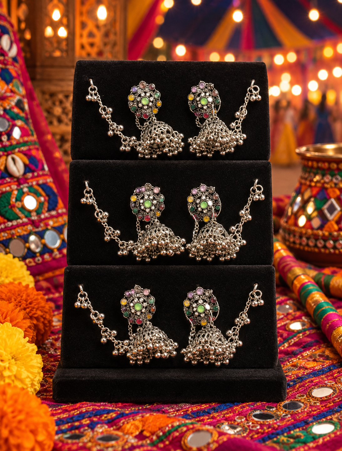 Oxidised Jhumka with Ear Chain