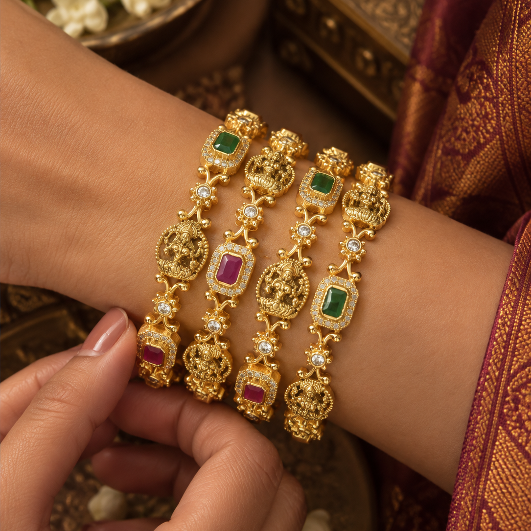 Multicolour Rectangular Stone Bangle Set