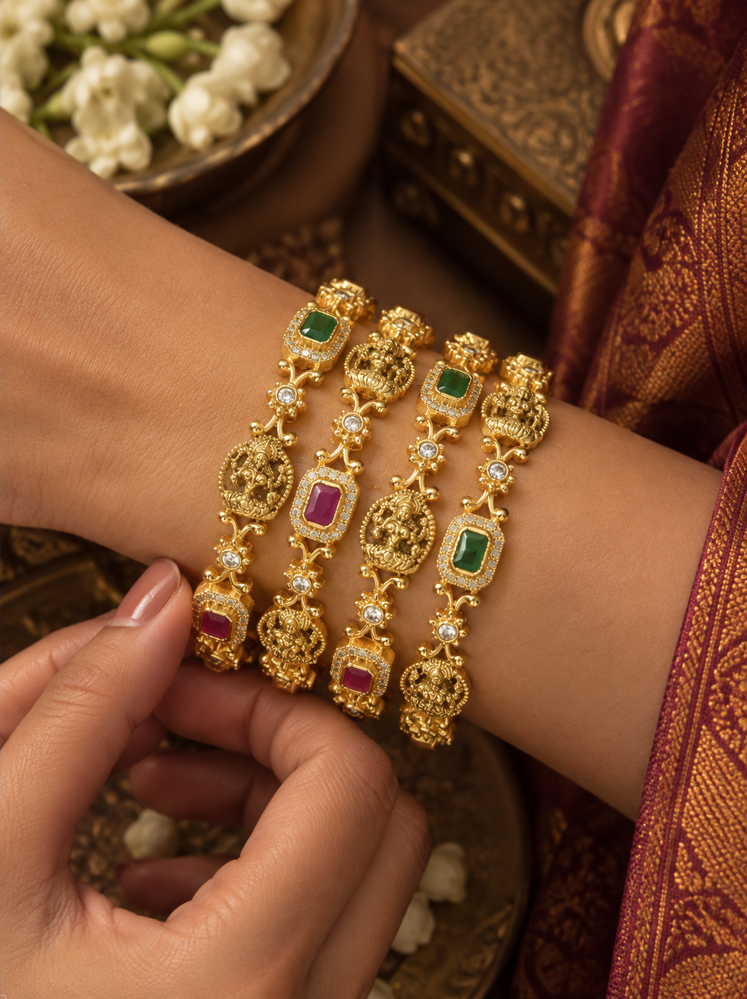 Multicolour Rectangular Stone Bangle Set