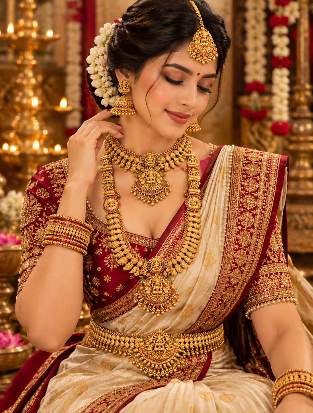 Semi Bridal Multi-Layer Temple Jewellery Set