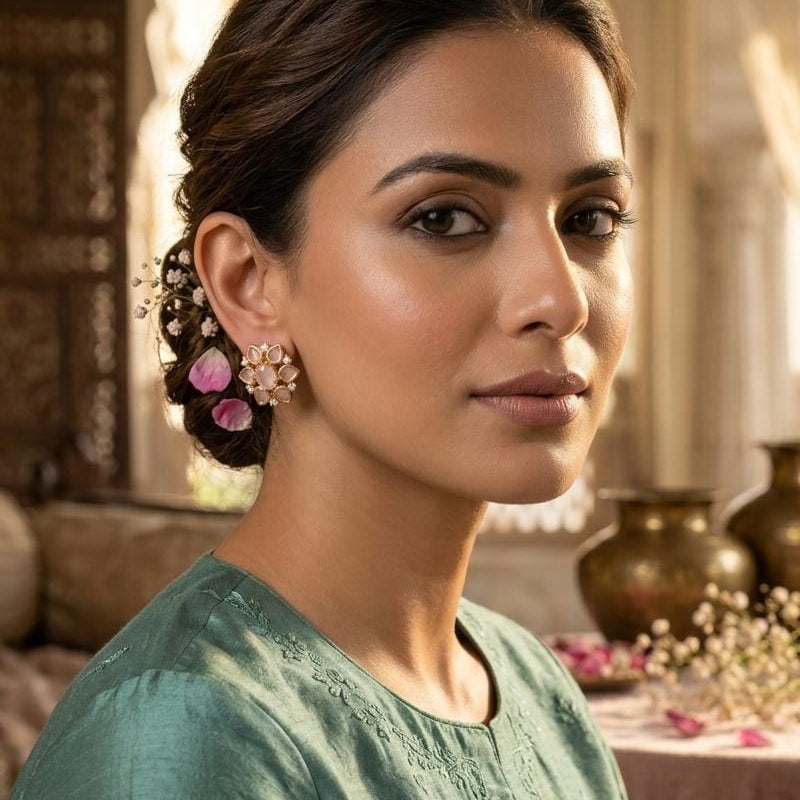 Pink Petal Floral Stud Earrings