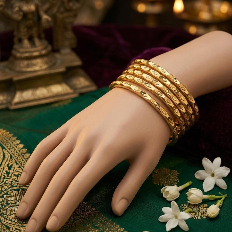 Gold Finish Leaf Motif Bangle