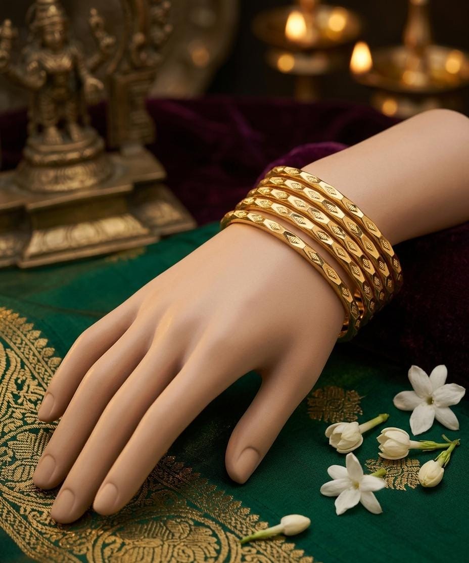 Gold Finish Leaf Motif Bangle
