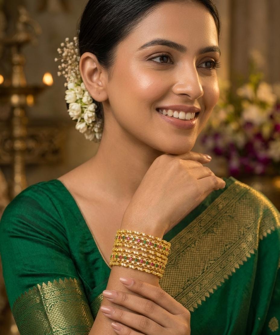 Gold Plated Multicolour Stone Traditional Bangle