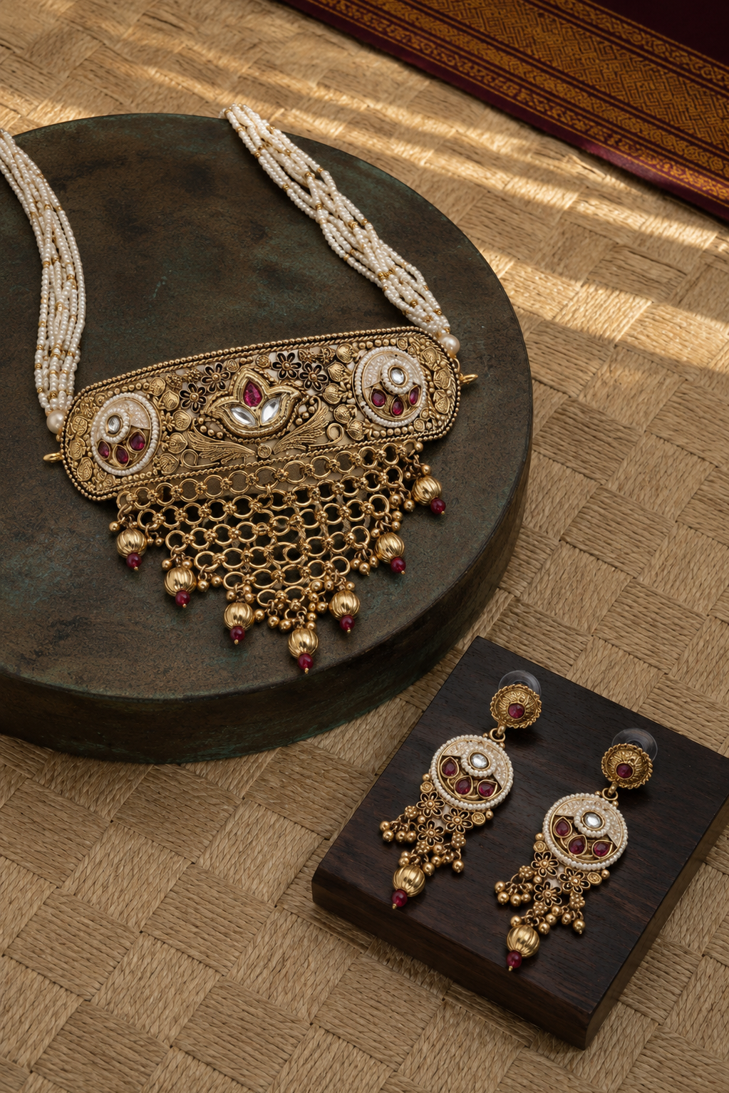 Rajwadi Floral Kundan Choker with Ruby Accents