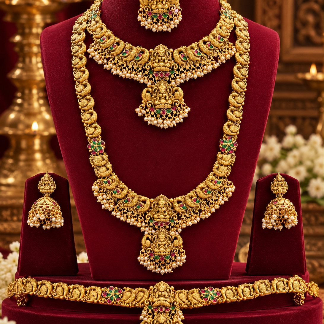 Semi Bridal Temple Layered Necklace Combo Set