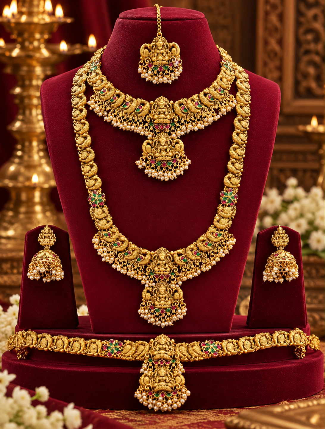 Semi Bridal Temple Layered Necklace Combo Set