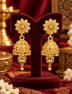 Gold Finish Floral Jhumka Earrings
