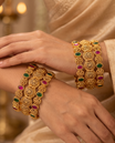 Red and Green Stone Gold Plated Bangle Set