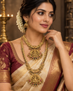 Lakshmi Devi Gold Plated Pendant Double Necklace Set
