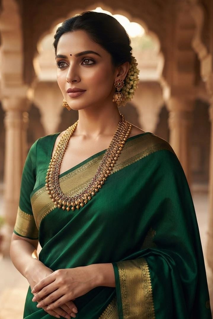Long Gold Finish Necklace with Floral Earrings