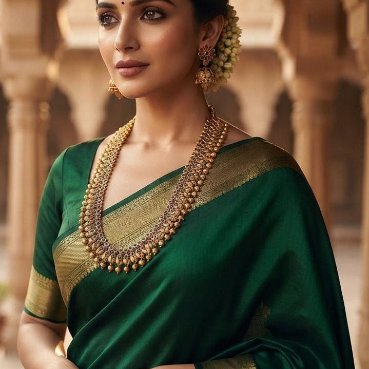 Long Gold Finish Necklace with Floral Earrings