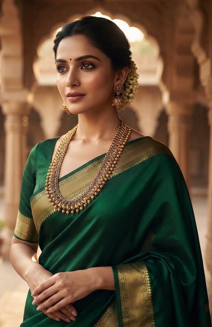 Long Gold Finish Necklace with Floral Earrings