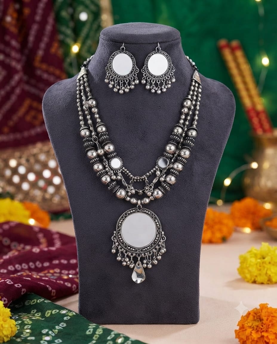 Oxidised Layered Traditional Necklace Set