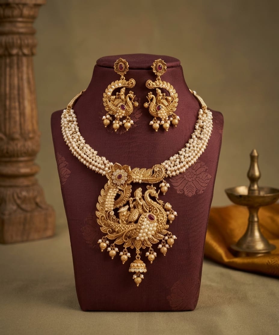 Peacock Pearl Gold-Plated Necklace Set