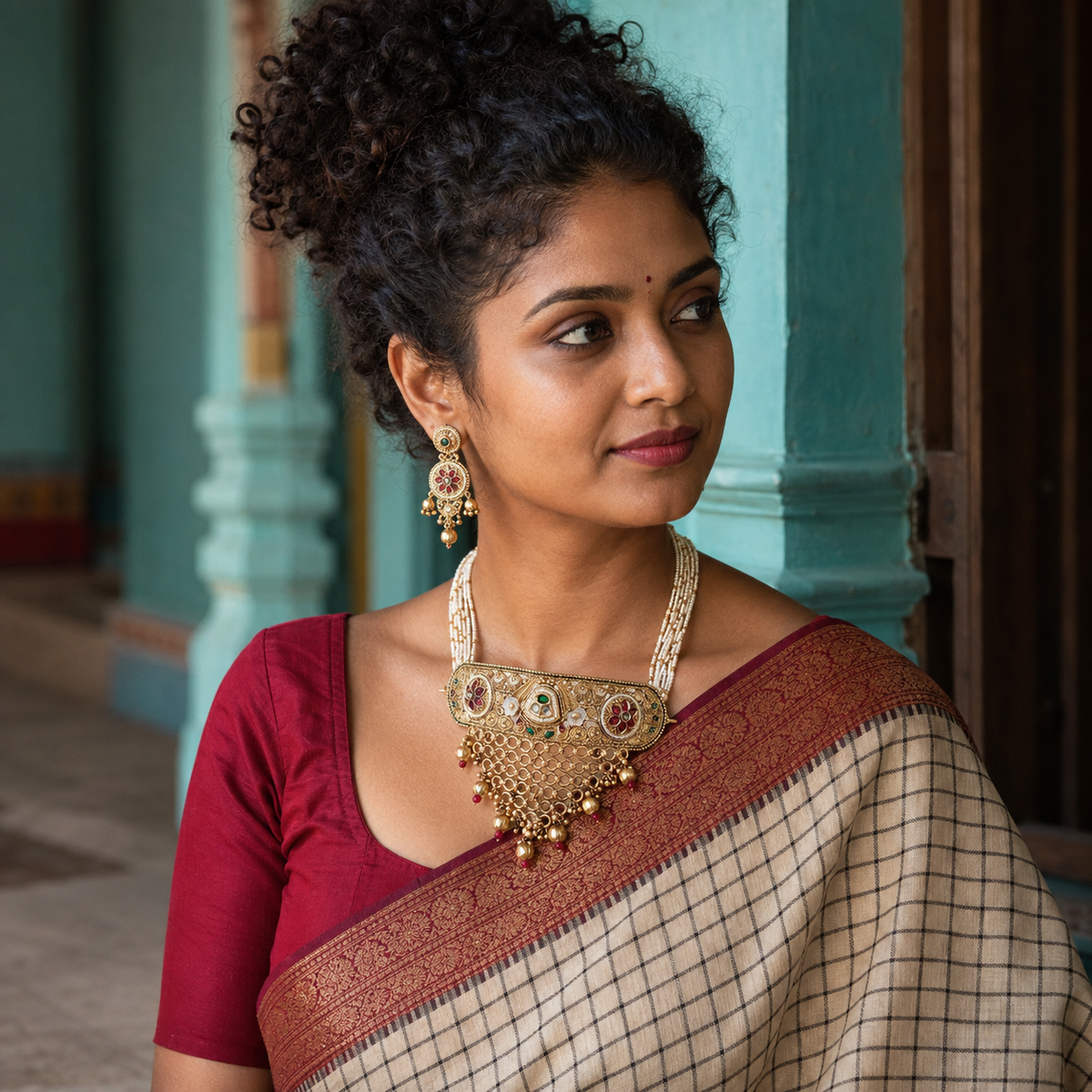 Rajwadi Heart-Frame Kundan Choker Set