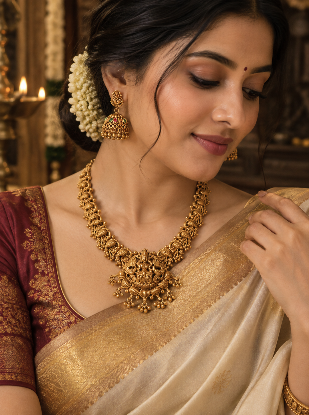Lakshmi Devi Gold Plated Pendant Necklace Set