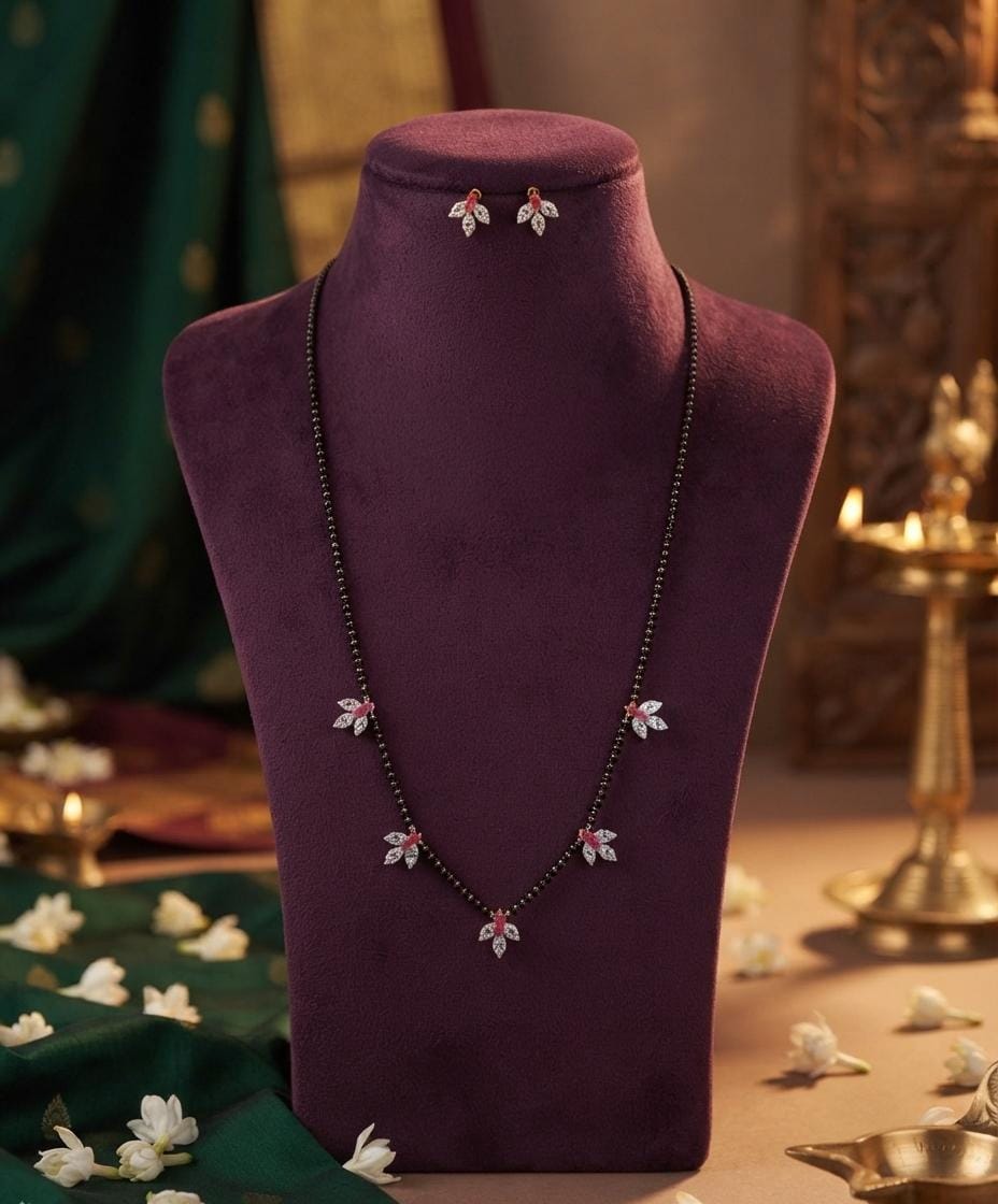 White Floral Red Accent Mangalsutra
