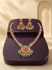 Pink Stone Gold Tone Necklace Set with Earrings