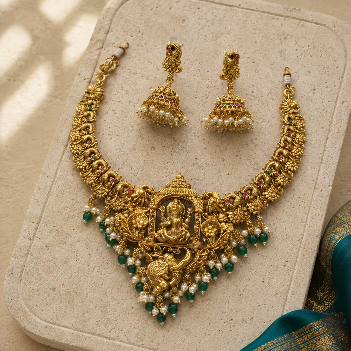 Lakshmi Devi Peacock Gold Plated Choker Set