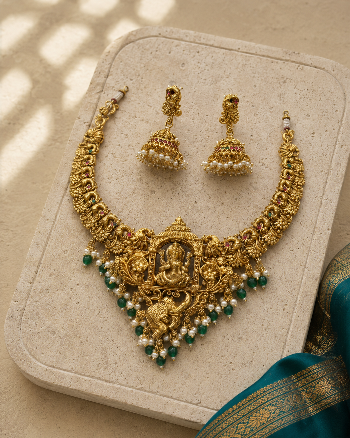 Lakshmi Devi Peacock Gold Plated Choker Set