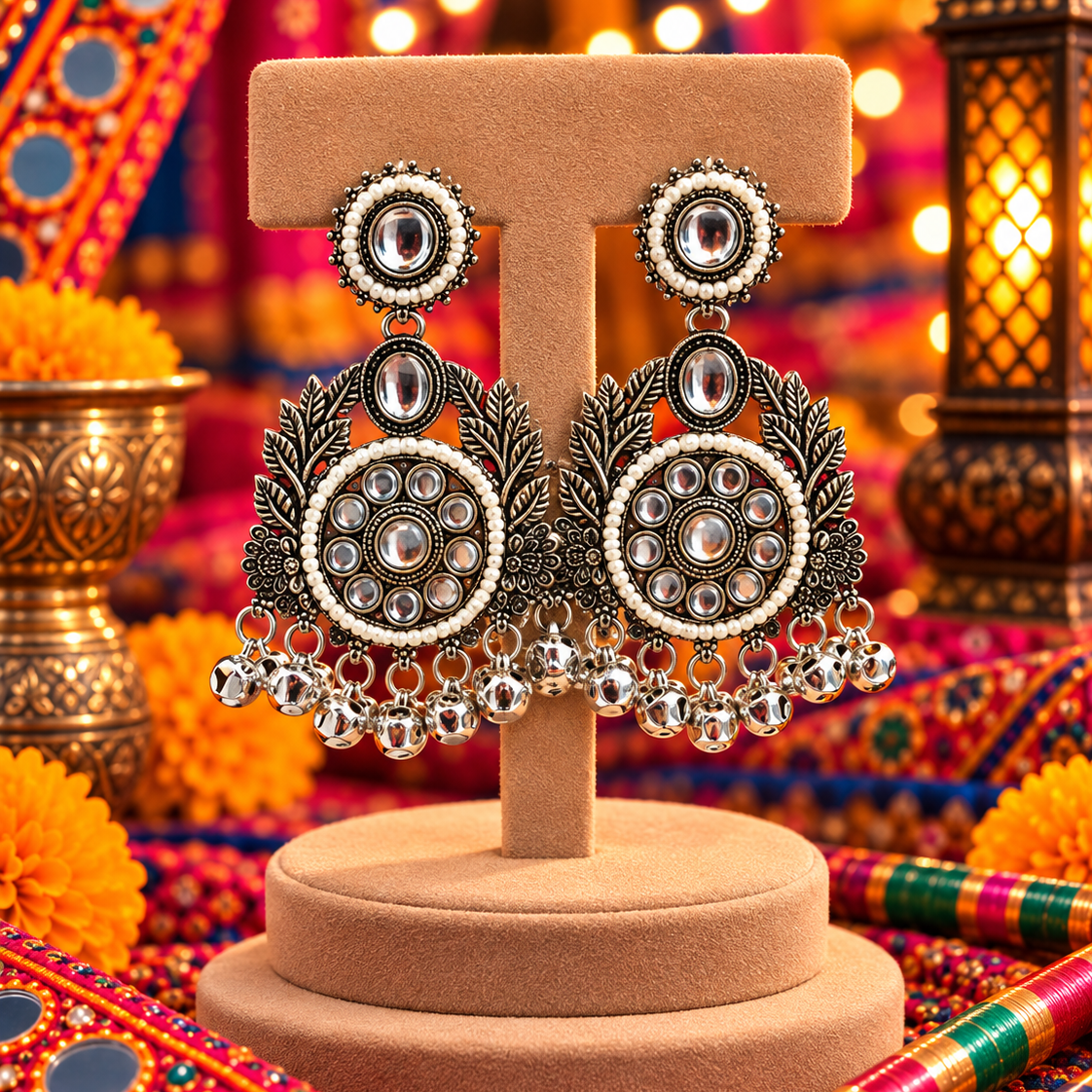 Oxidised Traditional Round Jhumka Earrings
