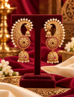 Gold Finish Pearl Detail Statement Jhumka Earrings