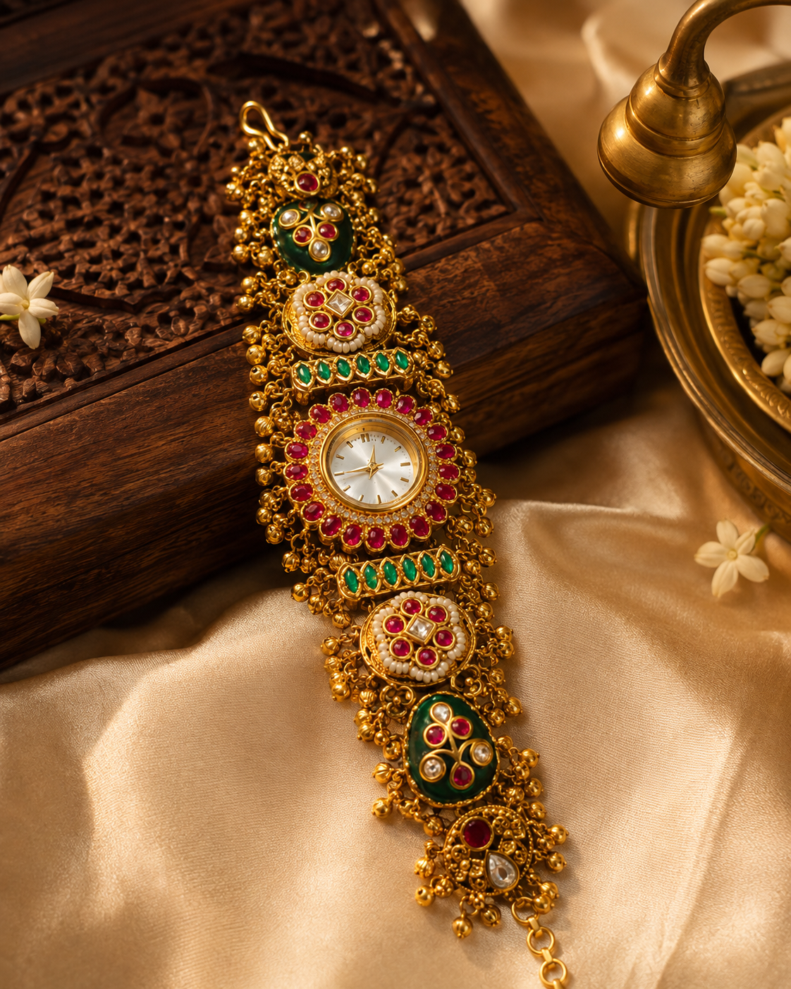 Rajwadi Multicolour Kundan Floral Watch