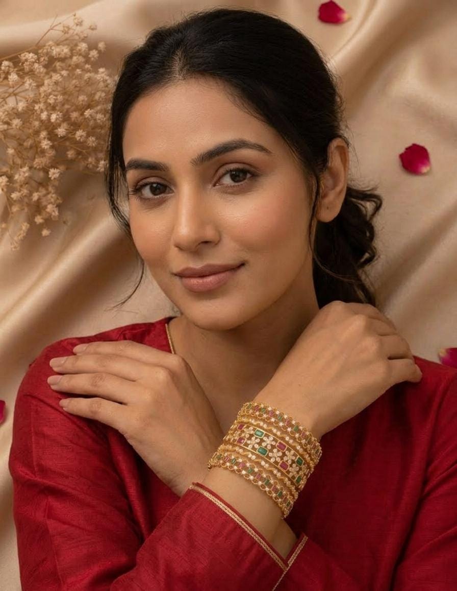 Gold Plated Multicolour Stone Square Pattern Bangle