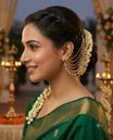 Gold Finish Pink Green Traditional Ear Chain Set