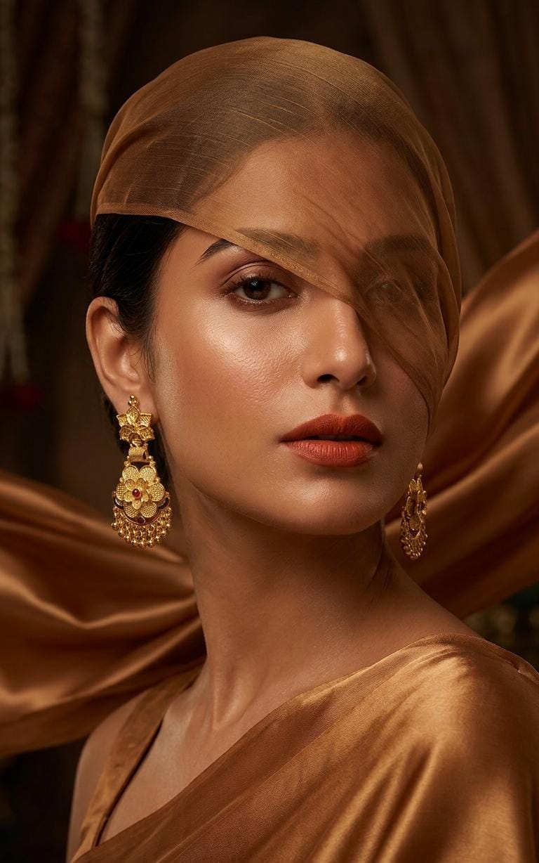 Gold Finish Floral Stone Drop Earrings