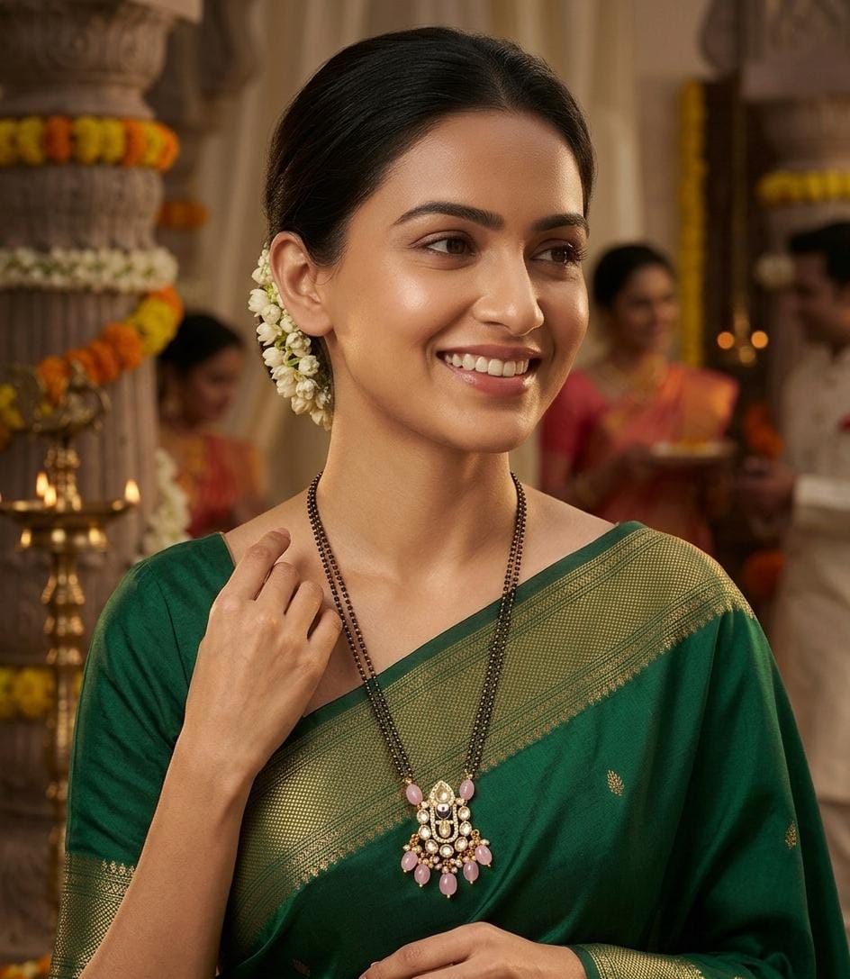 Gold Plated Pink Stone Designer Mangalsutra