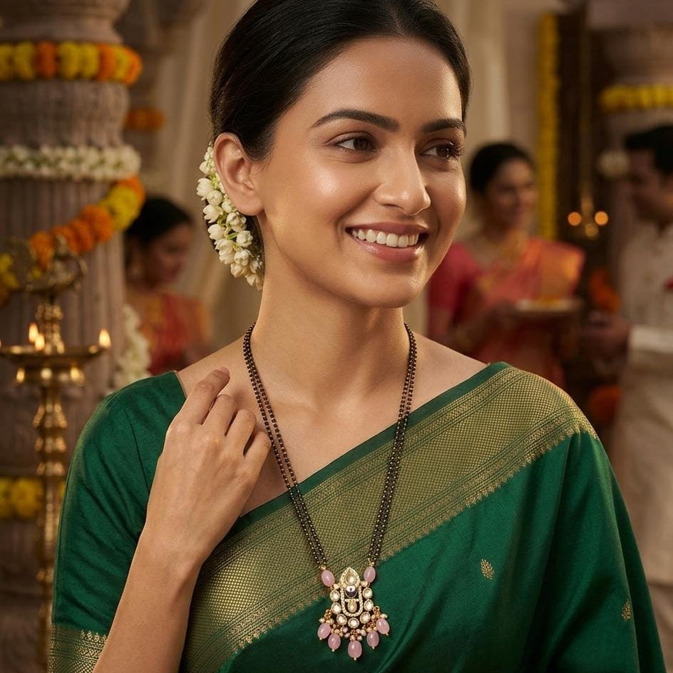 Gold Plated Pink Stone Designer Mangalsutra