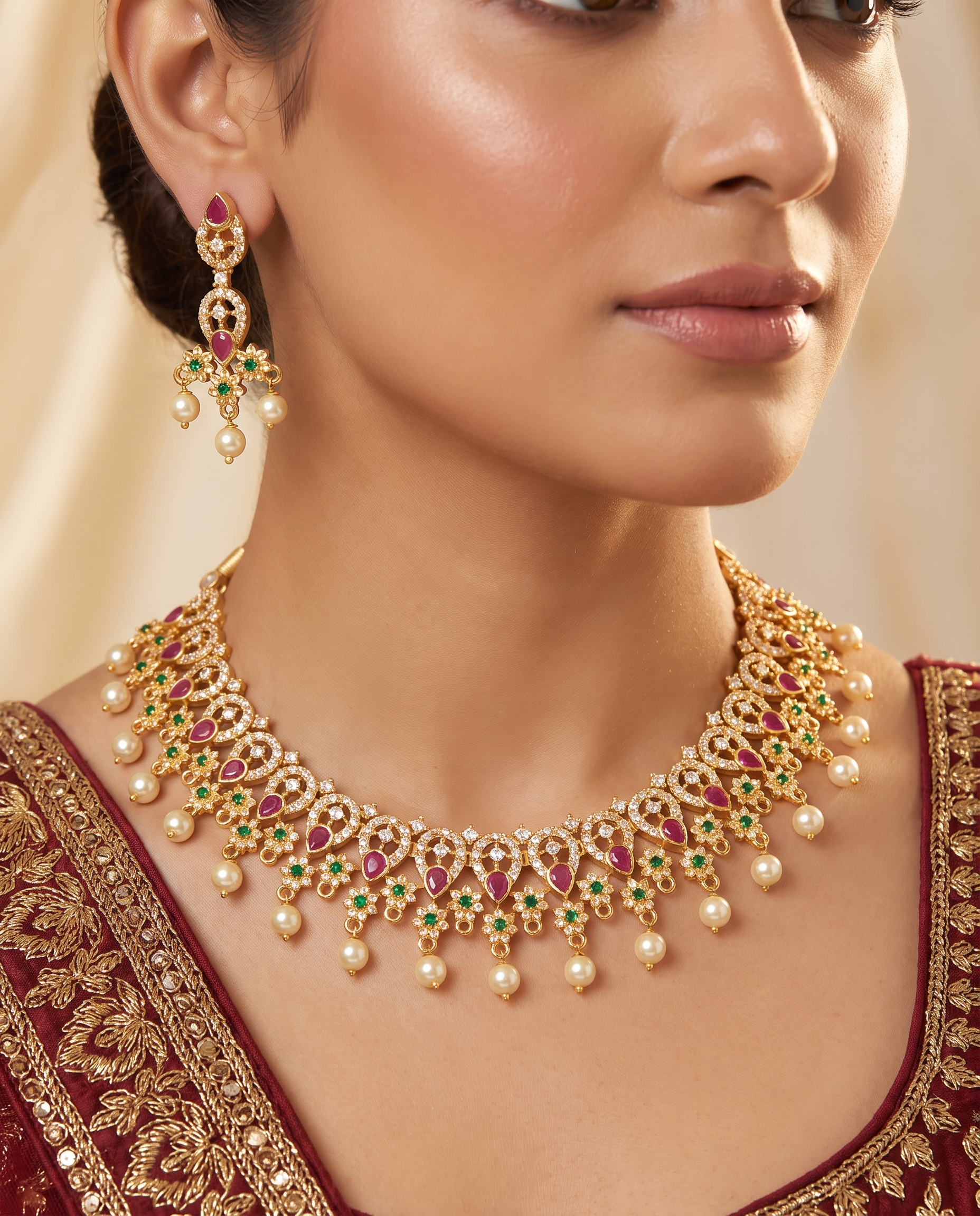 Multicolour Kemp Gold Plated Pearl Beaded Necklace Set