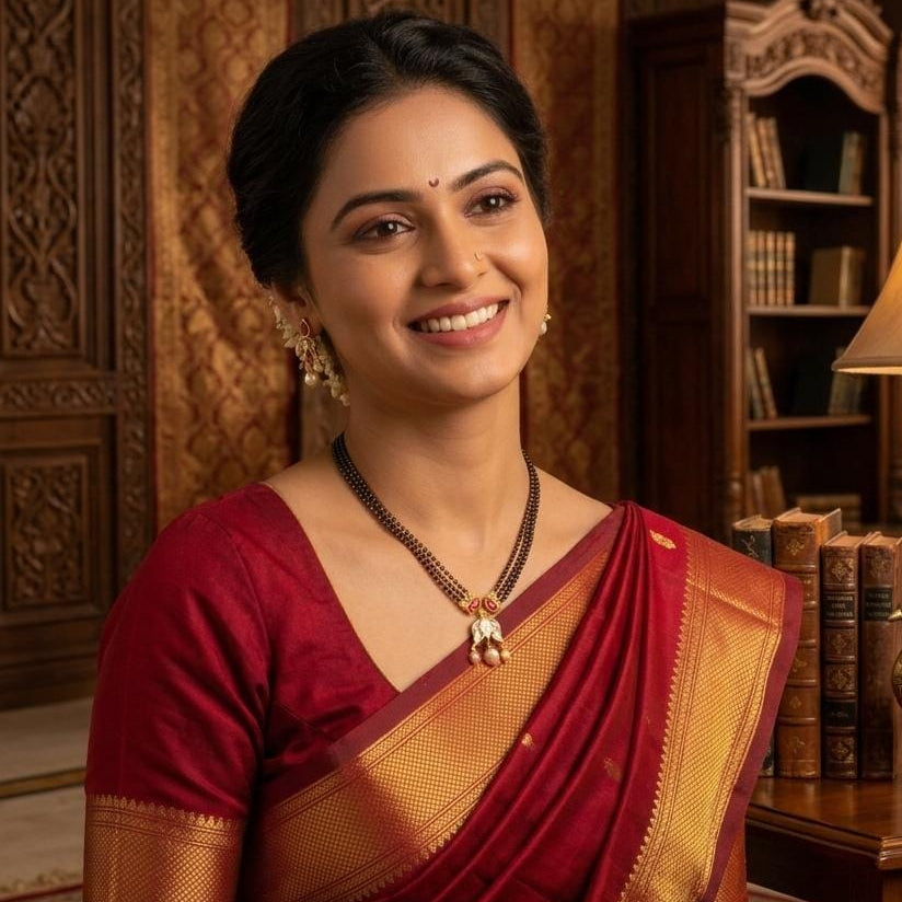 Gold Plated Black Bead Red White Stone Mangalsutra