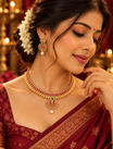 Gold Finish Traditional Pendant Choker Necklace Set with Earrings