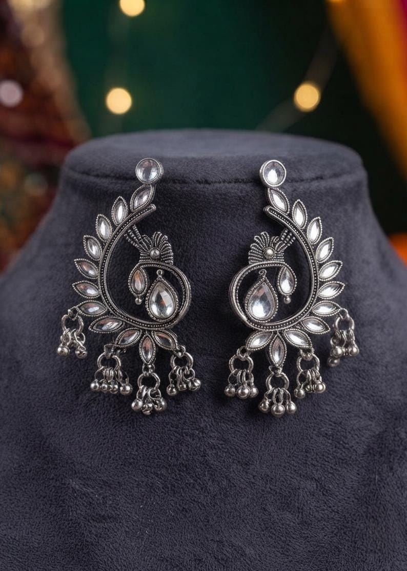 Oxidised Paisley Drop Earrings