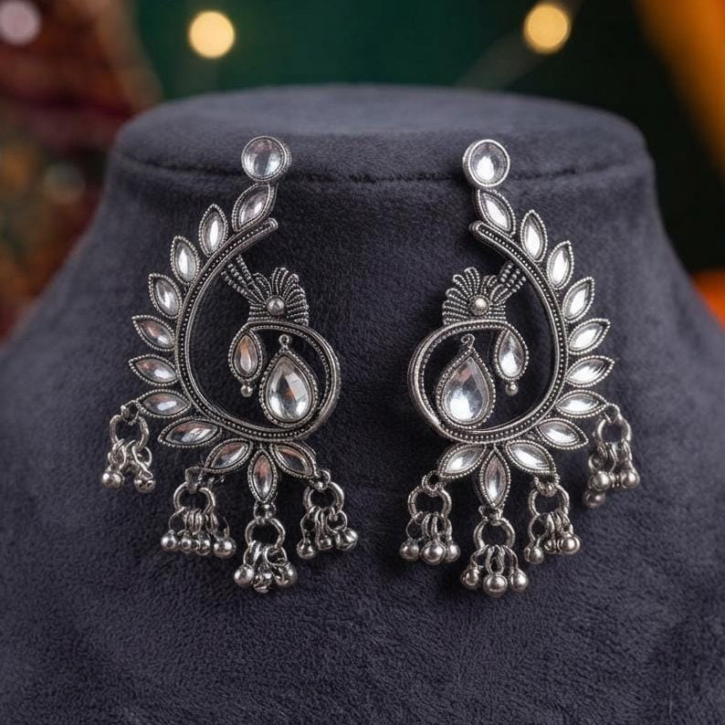 Oxidised Paisley Drop Earrings